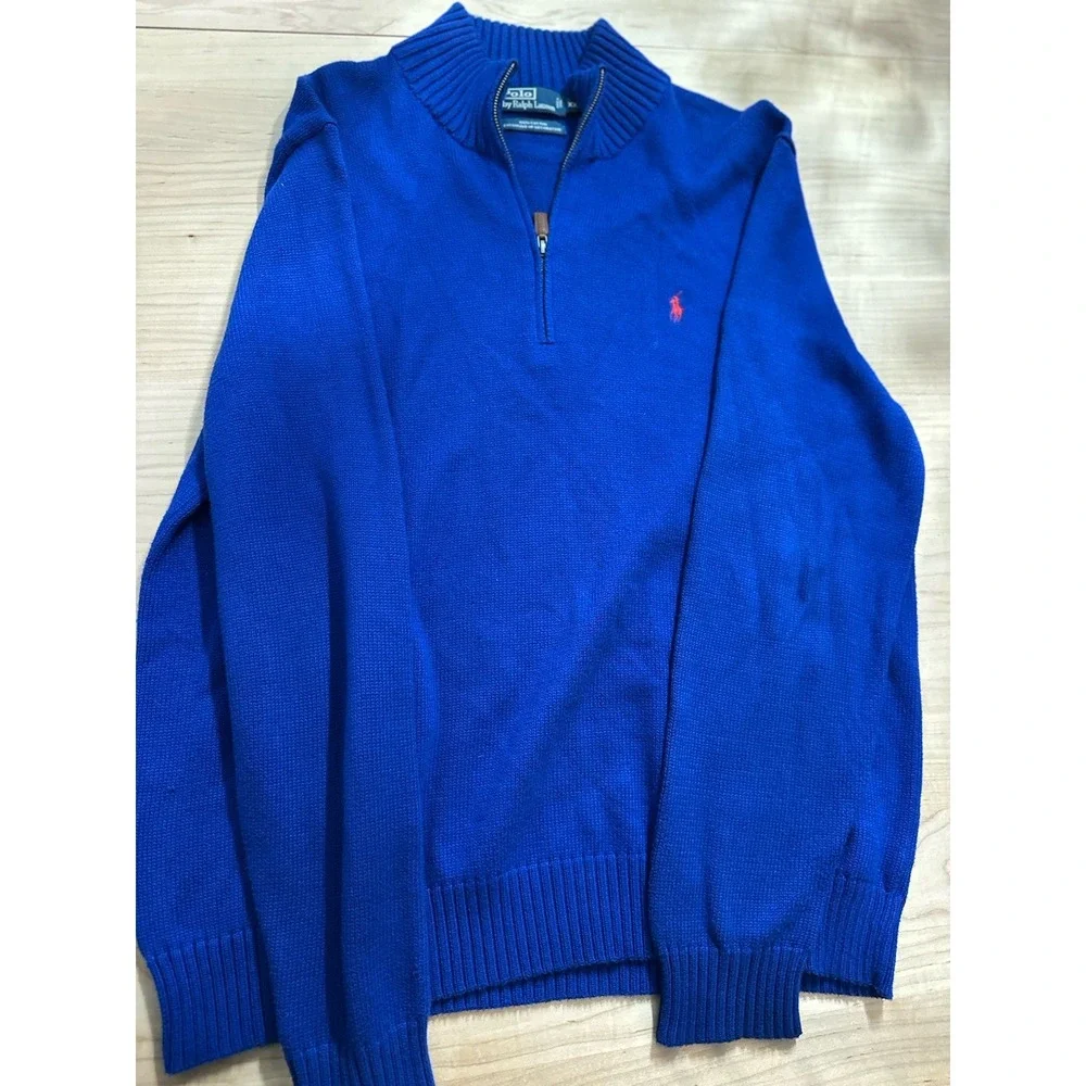 Polo Ralph Lauren Sweater Mens 2XL Quarter Zip Pullover Mock Neck Navy Blue